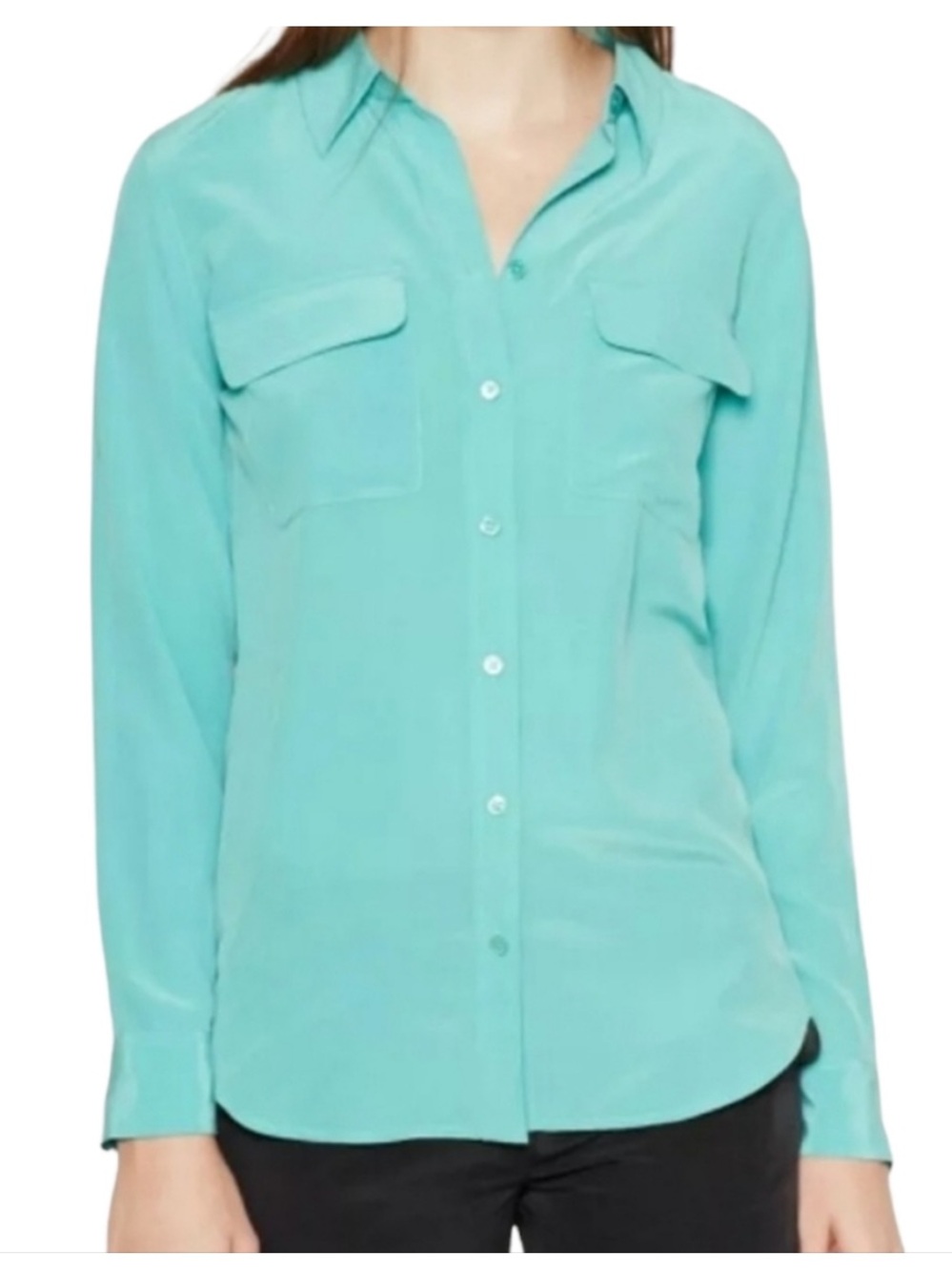 Equipment Femme Signature Silk Button Down Shirt Seafoam Green SZ Small